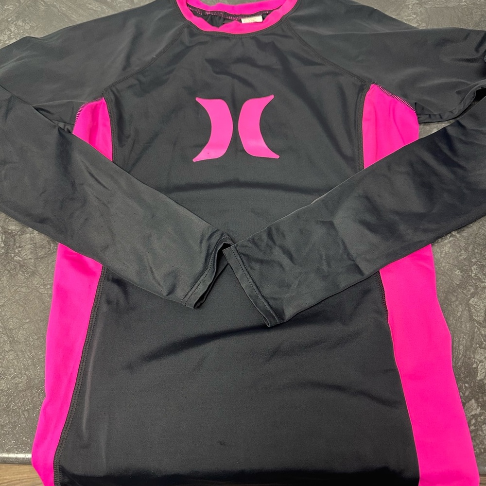 Hurley Black and Pink Long Sleeve Rash Guard, great shape